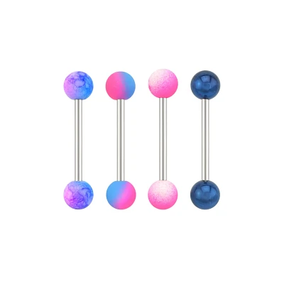 Multi-Pack Pink and Blue Pronged Industrial Barbells 4 Pack - 14 Gauge