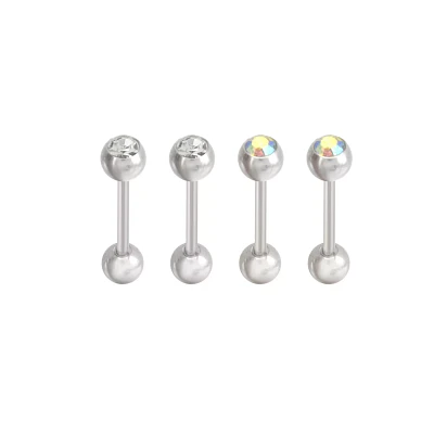 Multi-Pack CZ and Aurora Borealis Silvertone Barbells 4 Pack - 14 Gauge