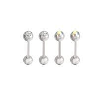Multi-Pack CZ and Aurora Borealis Silvertone Barbells 4 Pack - 14 Gauge