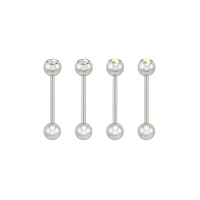 Multi-Pack CZ and Aurora Borealis Silvertone Barbells 4 Pack - 14 Gauge