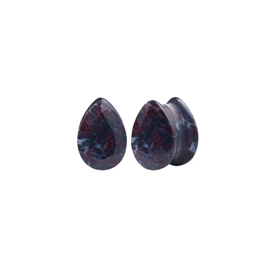 Stone Blue and Red Marbled Teardrop Plugs