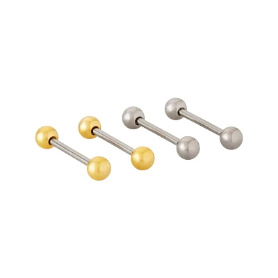 Multi-Pack Silvertone and Goldtone Barbells 4 Pack - 14 Gauge