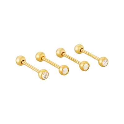 Multi-Pack CZ Goldtone Barbells 14 Pack - 14 Gauge