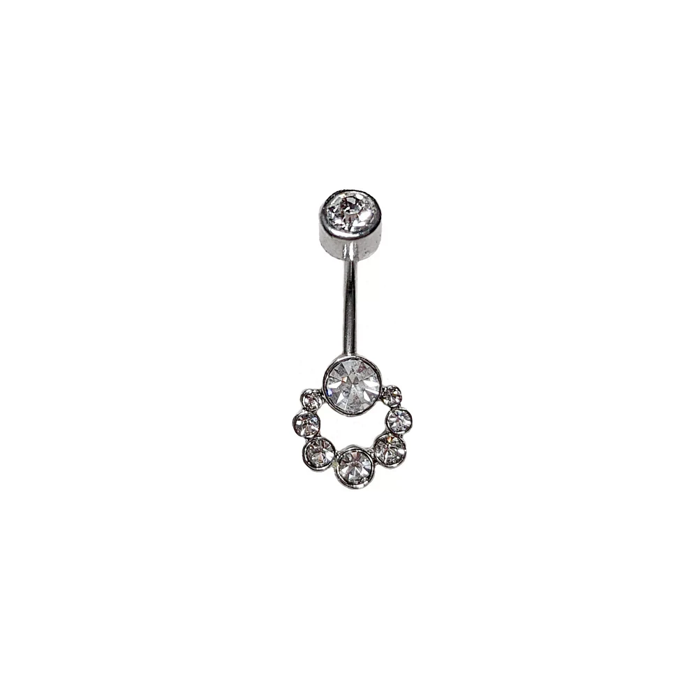 CZ Circle Multi-Gem Chain Dangle Belly Ring - 14 Gauge