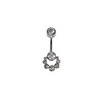 CZ Circle Multi-Gem Chain Dangle Belly Ring - 14 Gauge
