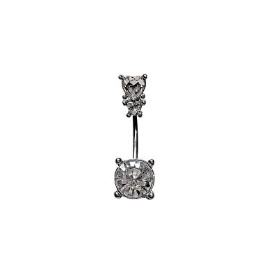 CZ Heart Double Gem Belly Ring - 14 Gauge