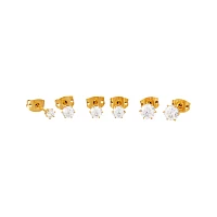 Multi-Pack Prong CZ Goldtone Titanium Stud Earrings - 3 Pair