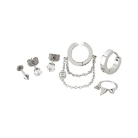 Multi-Pack Silvertone Assorted Stud Earrings and Huggie Hoop Earrings 6 Pack - 20 Gauge