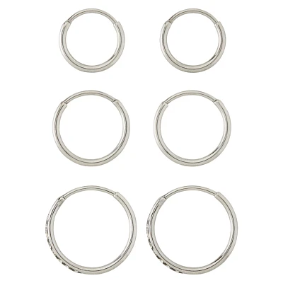 Multi-Pack Silvertone Hoop Earrings 3 Pack - 20 Gauge