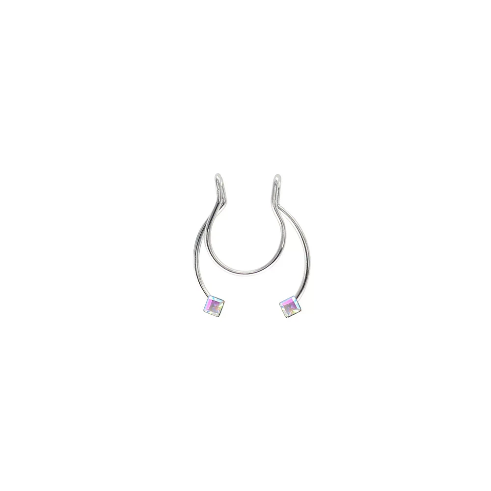Silvertone CZ Fake Septum Horseshoe Ring