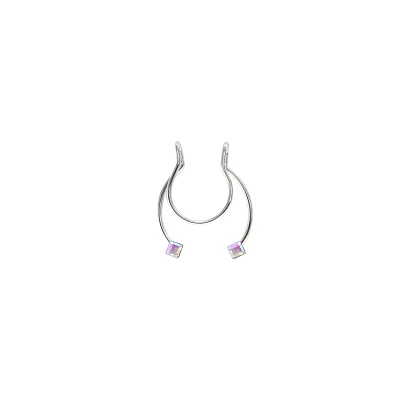 Silvertone CZ Fake Septum Horseshoe Ring