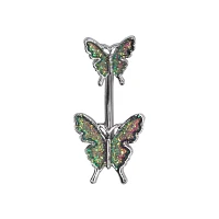Double Glitter Butterfly Belly Ring - 14 Gauge