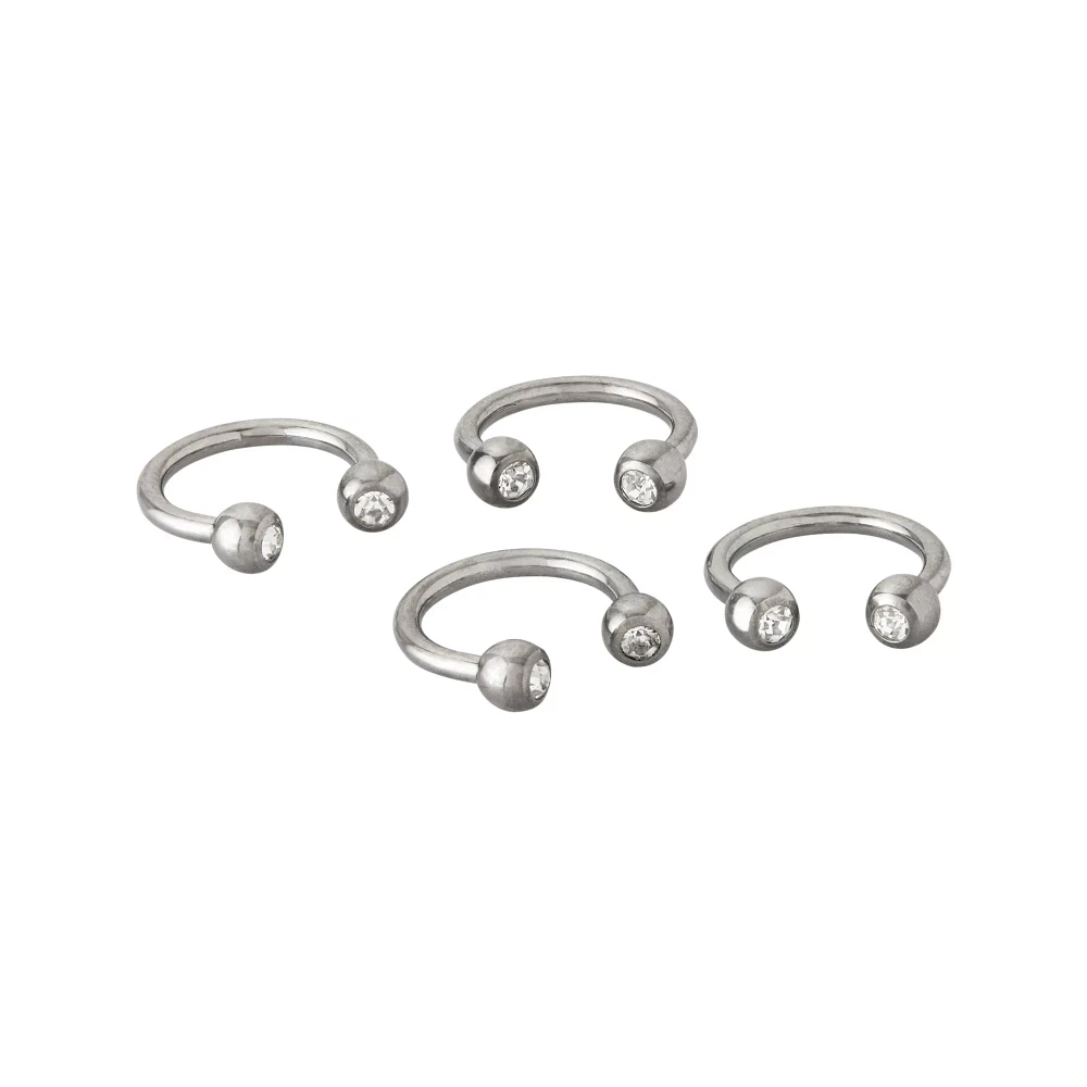 Multi-Pack CZ Silvertone Titanium Horseshoe Rings 4 Pack - 16 Gauge