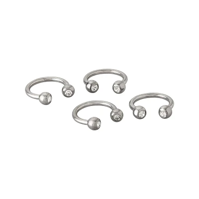Multi-Pack CZ Silvertone Titanium Horseshoe Rings 4 Pack - 16 Gauge