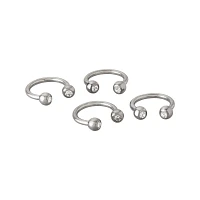 Multi-Pack CZ Silvertone Titanium Horseshoe Rings 4 Pack - 16 Gauge