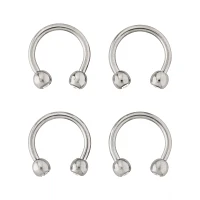 Multi-Pack CZ Silvertone Titanium Horseshoe Rings 4 Pack - 16 Gauge