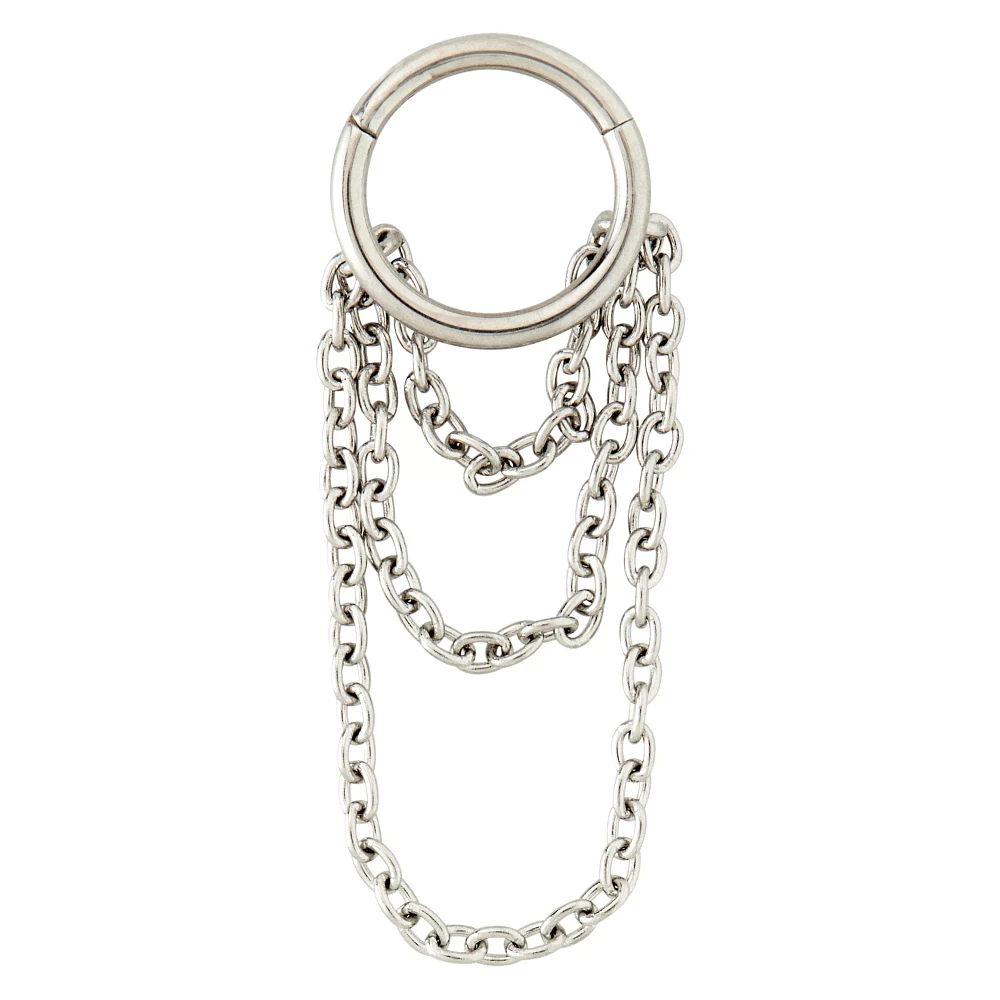 Silvertone Triple Chain Hinged Hoop Ring - 18 Gauge