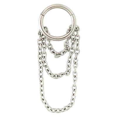 Silvertone Triple Chain Hinged Hoop Ring - 18 Gauge