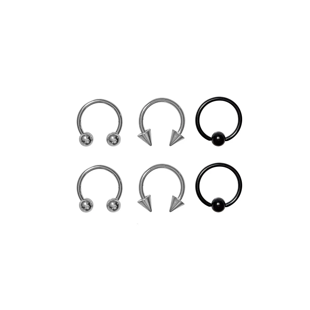 Multi-Pack Silvertone and Horseshoe Rings and Captive Rings 6 Pack