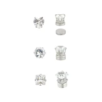 Silvertone CZ Assorted Shapes Magnetic Earrings - 3 Pack
