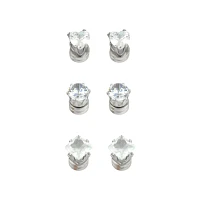 Silvertone CZ Assorted Shapes Magnetic Earrings - 3 Pack