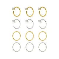 Multi-Pack CZ Seamless Hoop Nose Rings and Half Hoop Nose Rings 12 Pack - 20 Gauge