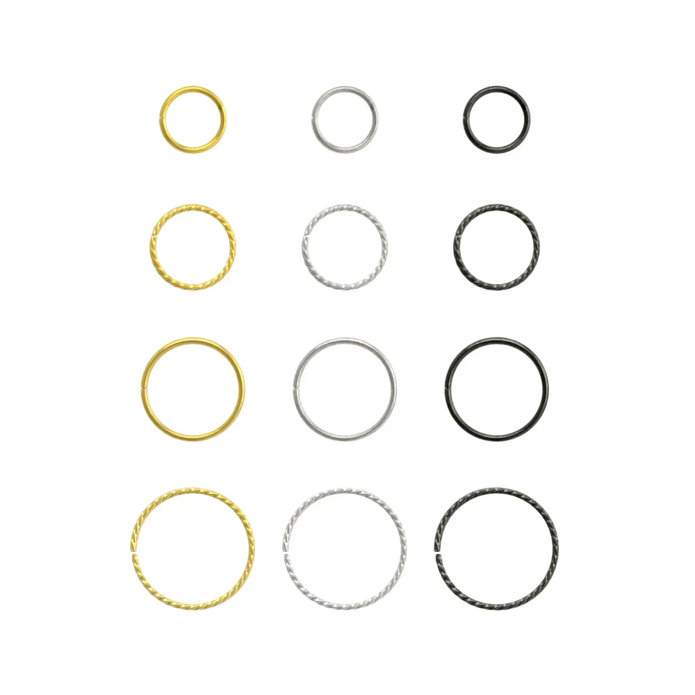 Multi-Pack Black and Goldtone Twisted Hoop Nose Rings 12 Pack - 20 Gauge