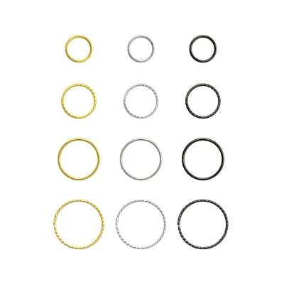Multi-Pack Black and Goldtone Twisted Hoop Nose Rings 12 Pack - 20 Gauge