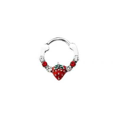 CZ Strawberry Hinged Septum Ring - 16 Gauge