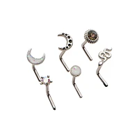 Multi-Pack CZ Star and Moon L-Bend Nose Rings 6 Pack - 20 Gauge