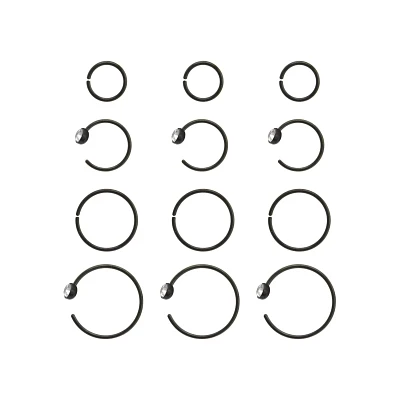 Multi-Pack CZ Black Hoop and Half Hoop Nose Rings 12 Pack