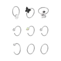 Multi-Pack Skull and Butterfly Hoop Nose Rings 9 Pack - 20 Gauge