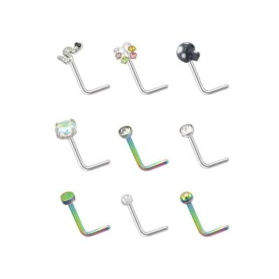 Multi-Pack Assorted L-Bend Nose Rings 9 Pack - 20 Gauge