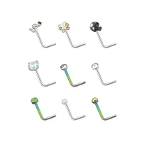 Multi-Pack Assorted L-Bend Nose Rings 9 Pack - 20 Gauge
