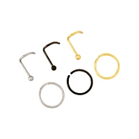Multi-Pack CZ Silvertone Black and Goldtone Hoop Earrings 6 Pair - 20 Gauge Screw and Hoop Nose Rings 6 Pack - 20 Gauge