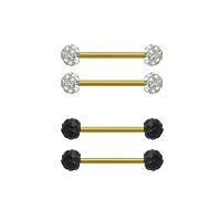 Goldtone Black and Silvertone Pave Nipple Barbells 4 Pack - 14 Gauge