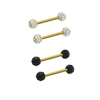 Goldtone Black and Silvertone Pave Nipple Barbells 4 Pack - 14 Gauge