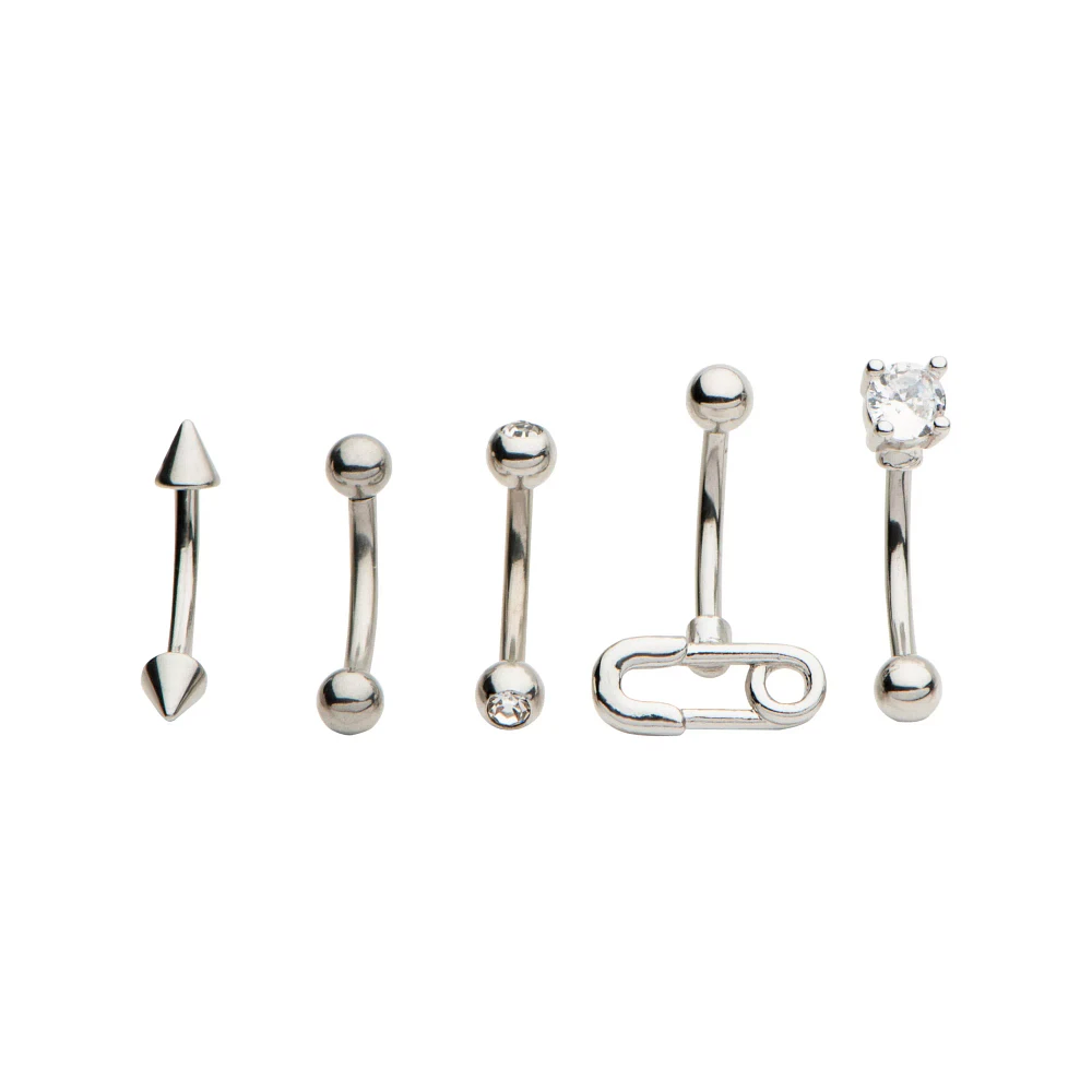 Multi-Pack CZ Safety Pin Curved Barbells 5 Pack - 16 Gauge