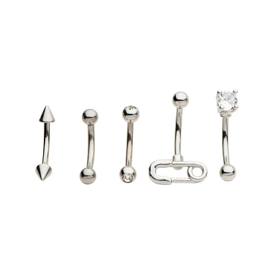 Multi-Pack CZ Safety Pin Curved Barbells 5 Pack - 16 Gauge