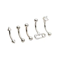 Multi-Pack CZ Safety Pin Curved Barbells 5 Pack - 16 Gauge