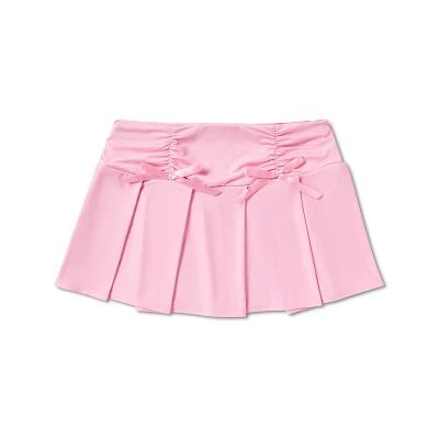 Pink Satin Bow Mini Skirt