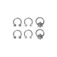 CZ and Flower Horseshoe and Captive Rings 6 Pack - 16 Gauge
