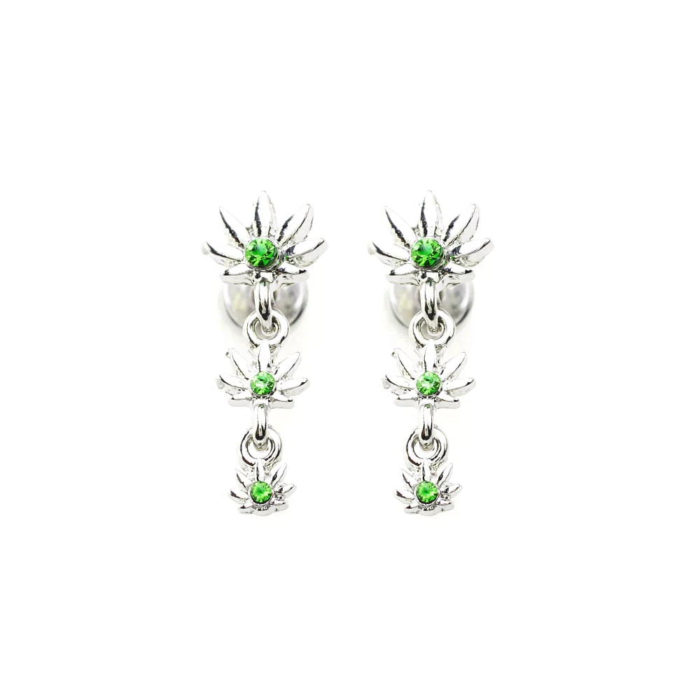 Green CZ Weed Lead Dangle Fake Plugs - 18 Gauge