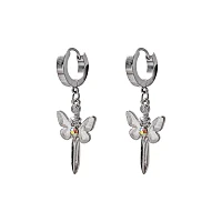 Butterfly Sword Huggie Dangle Earrings - 18 Gauge