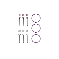 Multi-Pack CZ Pink Pin Nose Rings and Hoop Nose Rings 9 Pack - 20 Gauge