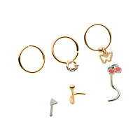 Multi-Pack CZ Cherry Butterfly Pin L-Bend and Hoop Nose Rings 6 Pack - 16 Gauge