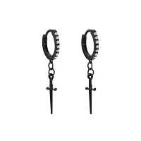 CZ Black Antique Pointy Dagger Handle Huggie Hoop Dangle Earrings