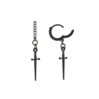 CZ Black Antique Pointy Dagger Handle Huggie Hoop Dangle Earrings