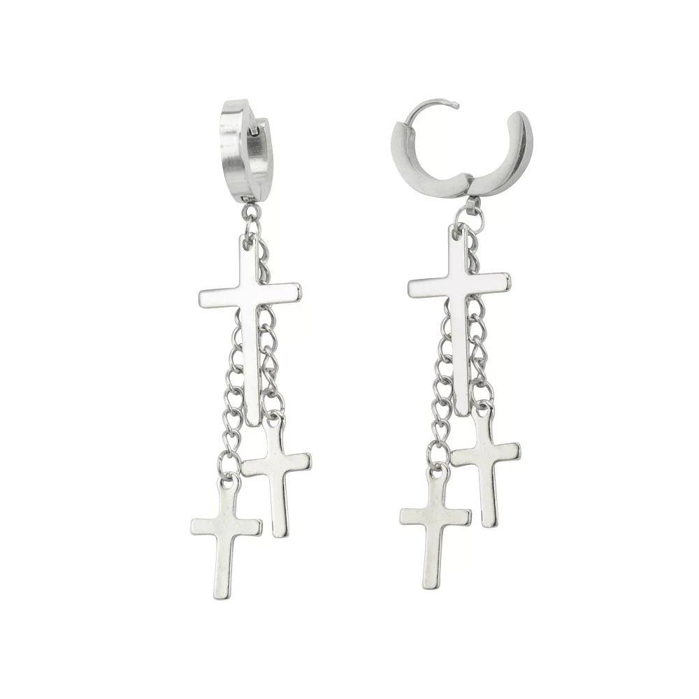 Triple Cross Dangle Huggie Hoop Earrings