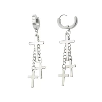 Triple Cross Dangle Huggie Hoop Earrings